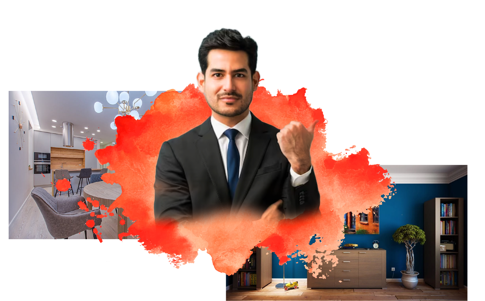 A man in a blue shirt with a happy expression